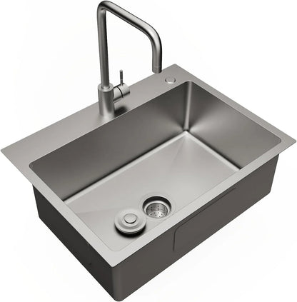 Goodyo 24" Freestanding Utility Sink Stainless Steel Laundry Sink with Bracket and Drain Kit for Laundry Room, Bathroom, Garage, Basement, Outdoor and Indoor, Silver