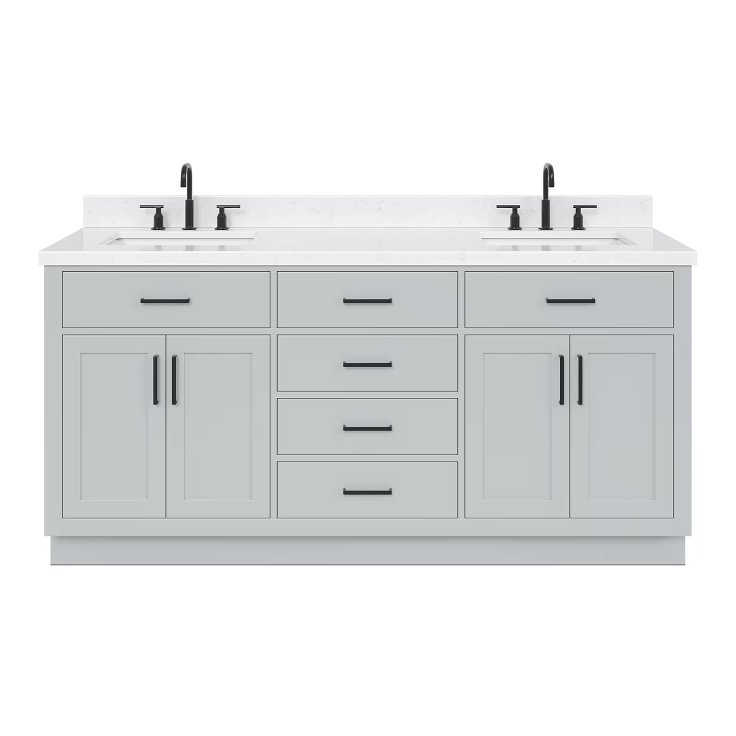 ARIEL Hepburn 72 Inch Double Rectangle Sink Bathroom Vanity With Carrara White Quartz Countertop 1.5 Inch Edge In Oak