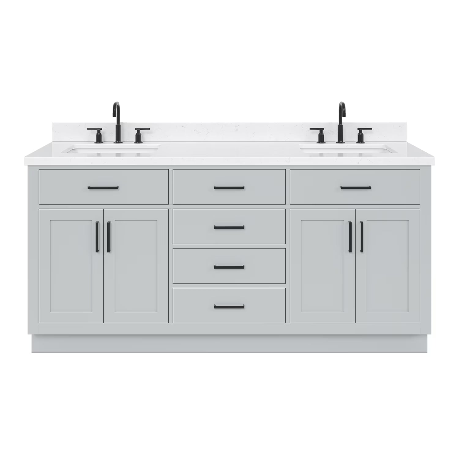 ARIEL Hepburn 72 Inch Double Rectangle Sink Bathroom Vanity With Carrara White Quartz Countertop 1.5 Inch Edge In Oak