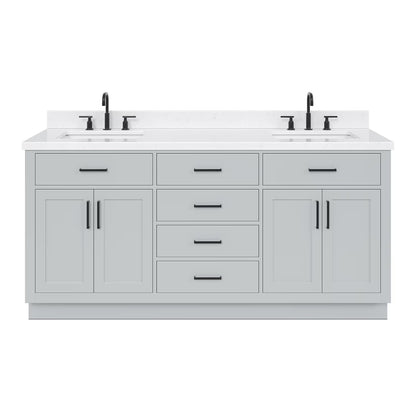 ARIEL Hepburn 72 Inch Double Rectangle Sink Bathroom Vanity With Carrara White Quartz Countertop 1.5 Inch Edge In Oak