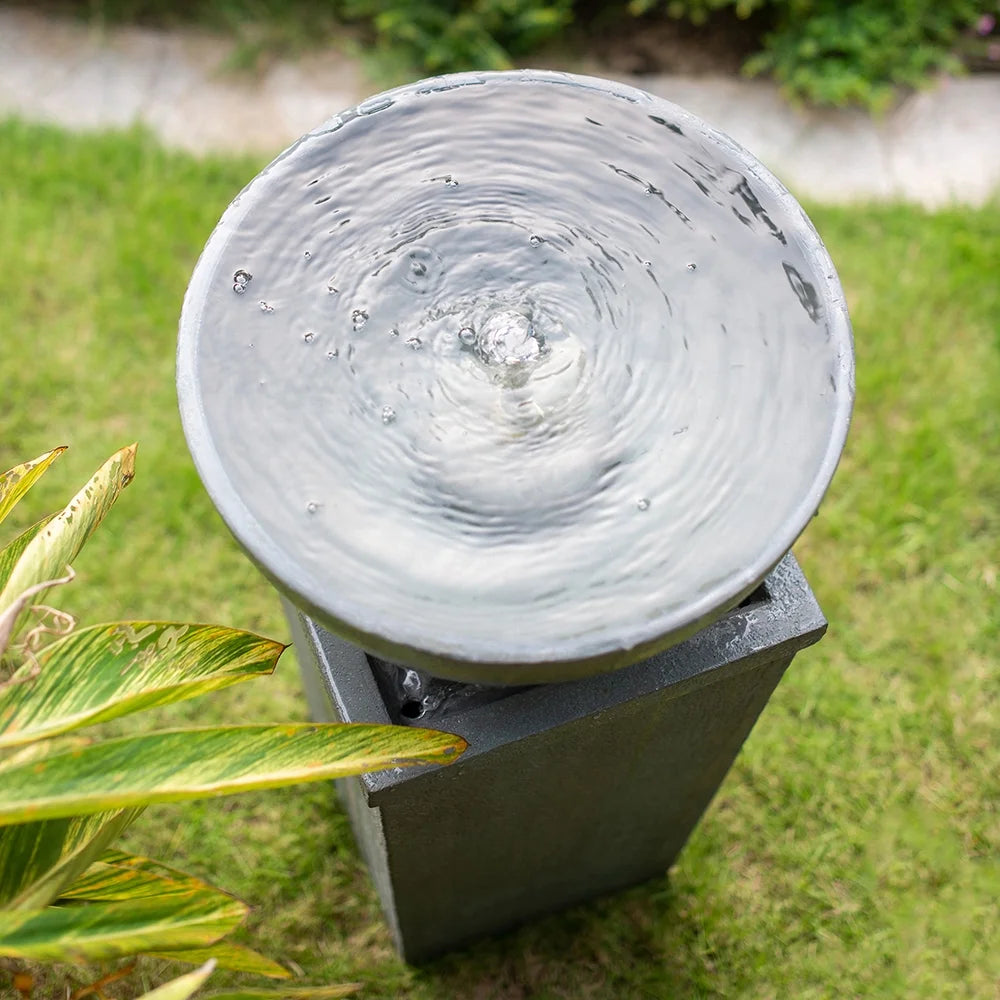 CoSoTower 35.5" Polyresin Gray Zen Bowl Water Fountain, Outdoor Bird Feeder /Bath Fountains, Relaxing Water Feature for Garden Lawn Backyard Porch