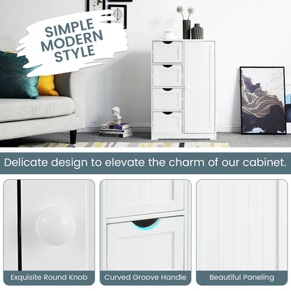 Bathroom Storage Wooden 4 Drawer Cabinet Cupboard 2 Shelves Free Standing White
