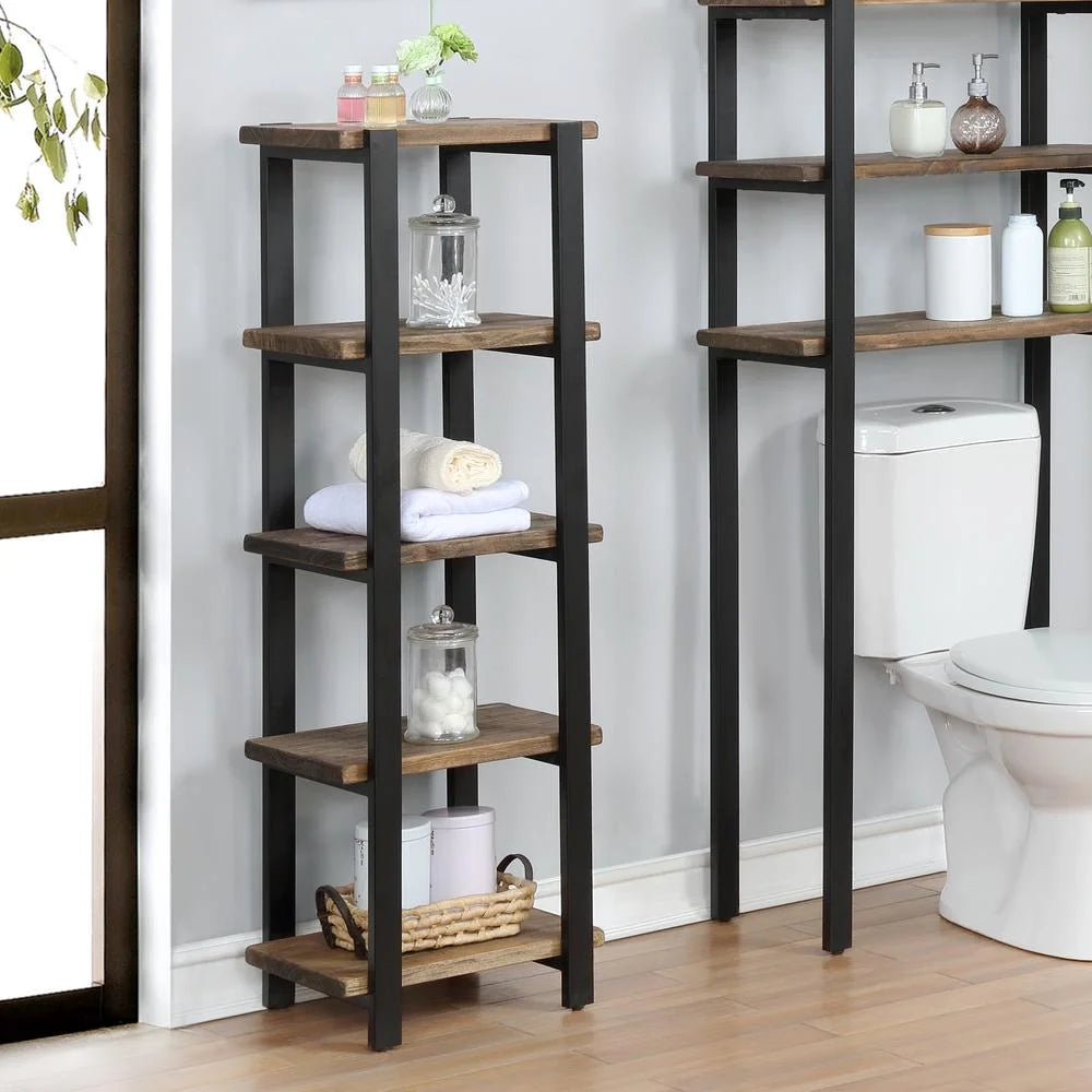Pomona 48"H Metal and Solid Wood Bath Floor Storage Shelf