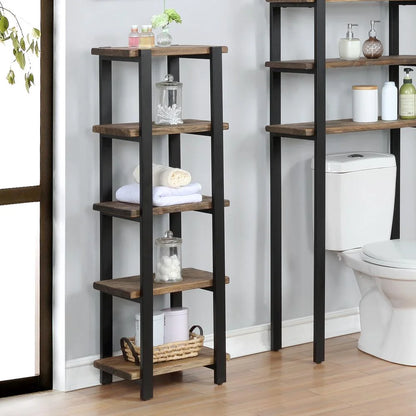 Pomona 48"H Metal and Solid Wood Bath Floor Storage Shelf
