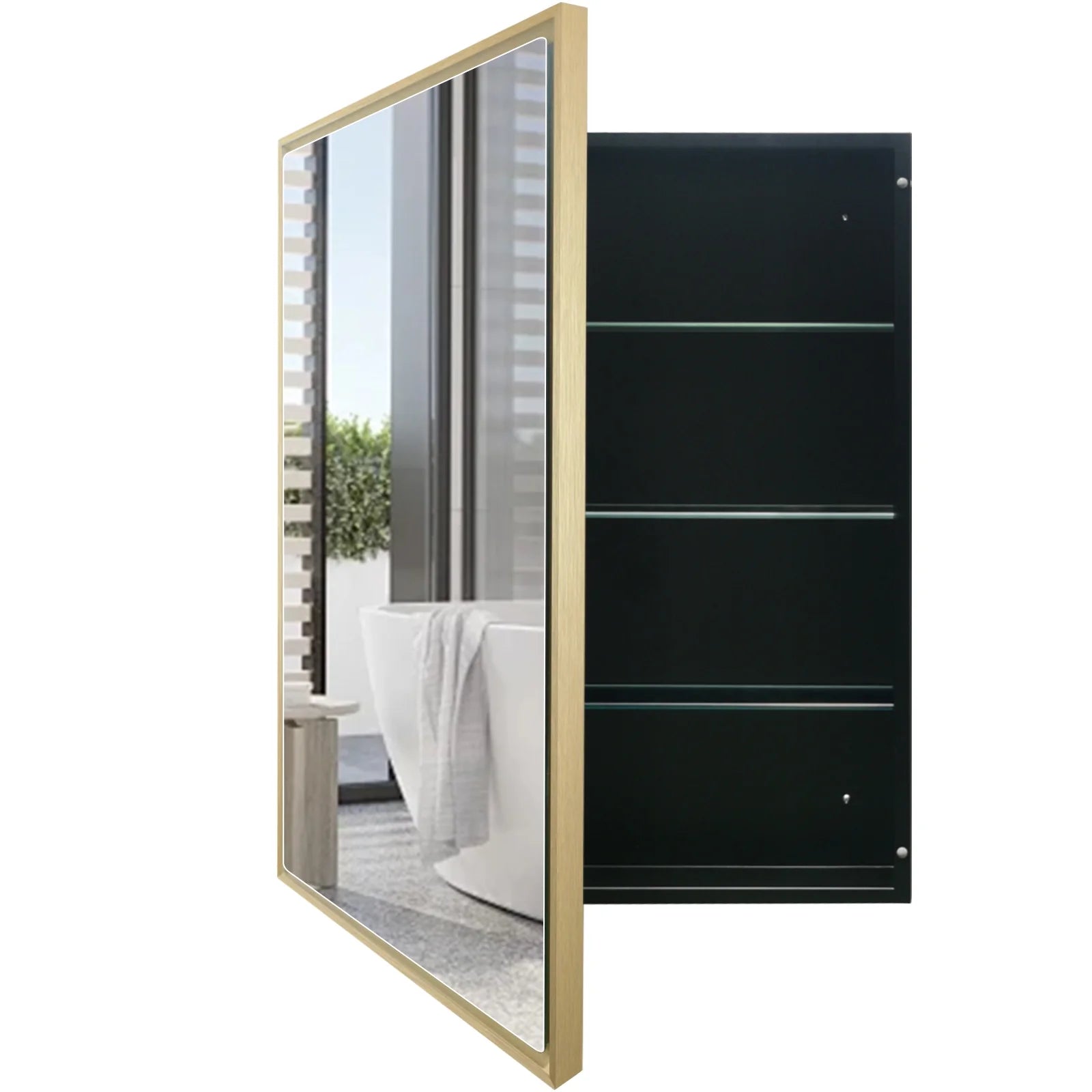 FUMANGO Bathroom Medicine Cabinet with Aluminum Framed Mirror,24"x30" Surface Mount or Recessed Mount Bathroom Vanity Mirror,Single Door Bathroom Mirror with Storage Cabinet