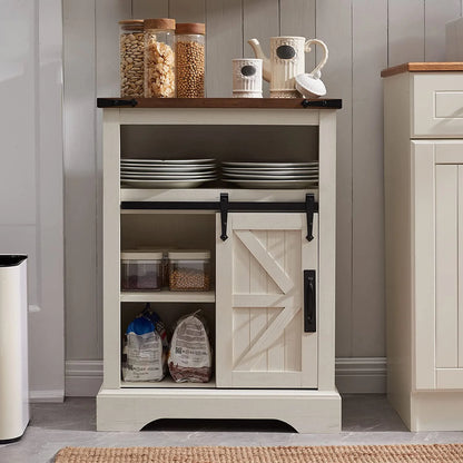 OKD Farmhouse Bathroom Storage Cabinet with 3 Drawers and Adjustable Shelves Wooden Rustic Accent Entryway Cupboard, Antique White
