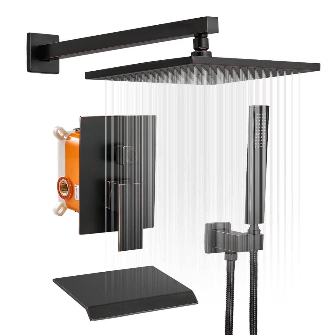 BWE Dual Shower Head Combo,12-inch High Pressure Rain Shower & Handheld Spray, with 59" Hose, 3-Way Diverter & Bathtub Spout Valve, Polished Chrome