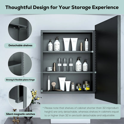 Keonjinn Bathroom Metal Framed Medicine Cabinets with Mirror, 16 x 24 inch Black Wall Cabinets, Rectangle Recessed/Wall Mounted Storage Cabinets
