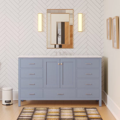 Horizon 60" Single Bathroom Vanity with White Cabinet and Engineered Carrara Top