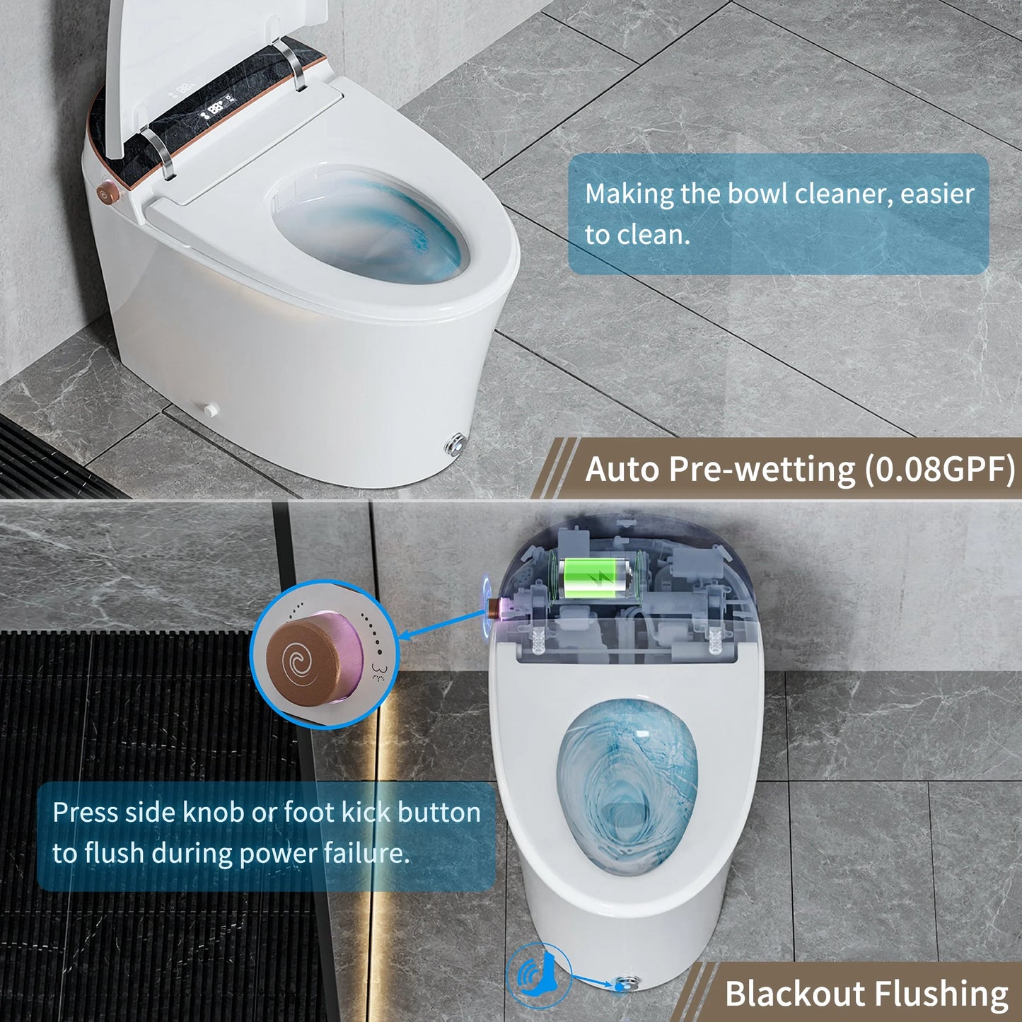 Casta Diva Smart Toilet, 12'' Rough in Elongated One Piece Ceramic Toilet with Bidet for Bathrooms