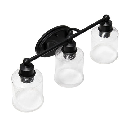 Elegant Designs 22" Modern Timeless Decorative 3 Light Wall Mounted Vanity Fixture with Clear Speckled Glass Shades for Bathroom, Entryway, Hallway, Foyer, Office, Bedroom, Dining Room, Black