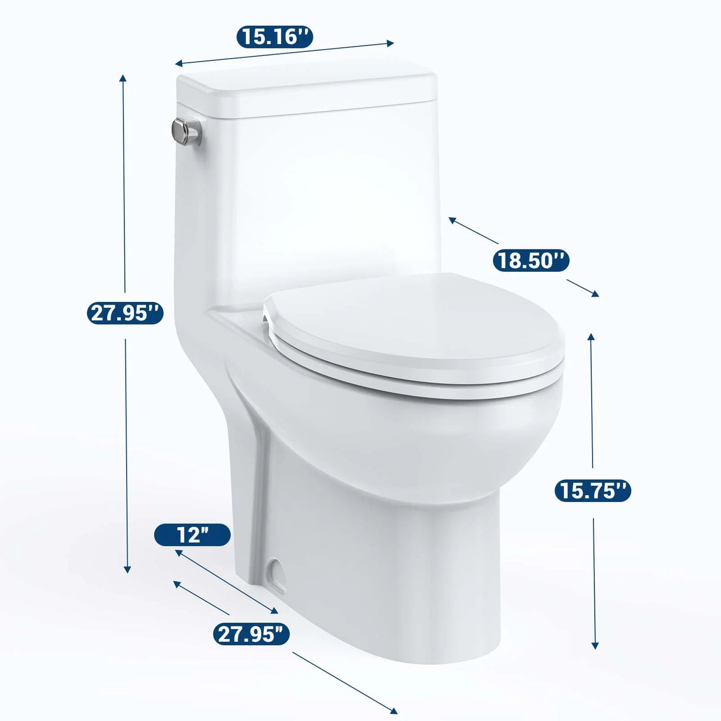 White One-Piece Elongated Toilet for Bathroom - Water Efficient