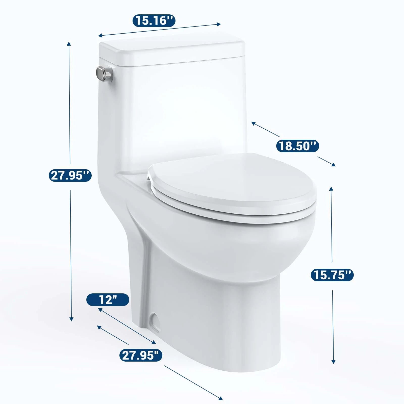 White One-Piece Elongated Toilet for Bathroom - Water Efficient