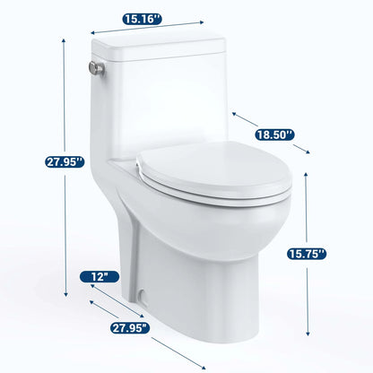 White One-Piece Elongated Toilet for Bathroom - Water Efficient