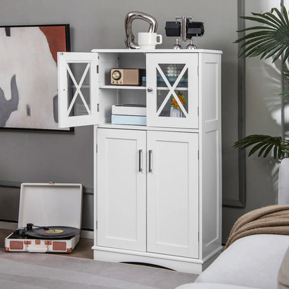 Costway Bathroom Storage Cabinet Linen Storage Cabinet with Doors and Adjustable Shelves White