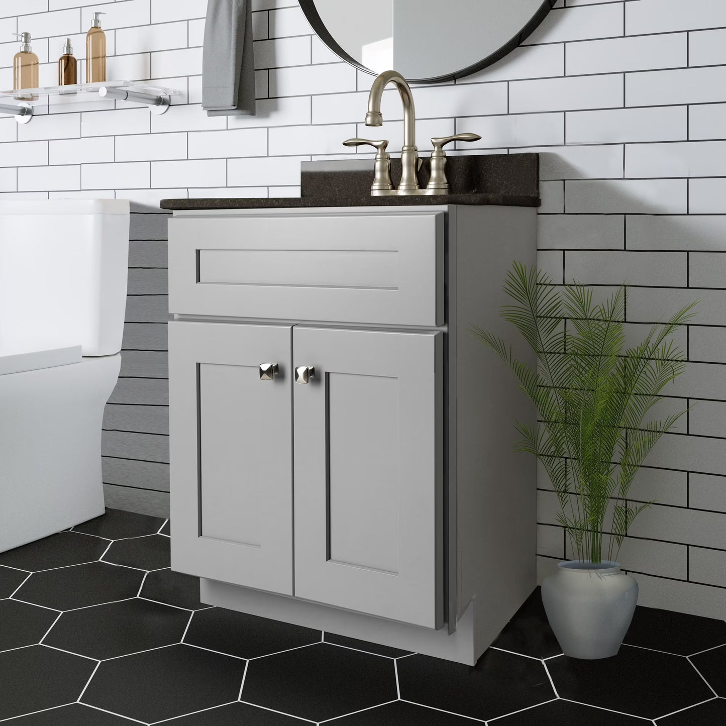 Design House Brookings 24" x 18" Ready to Assemble Solid Wood 2-Door Bath Vanity Cabinet, Espresso