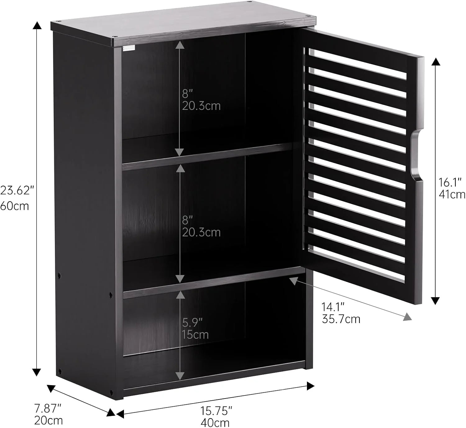 Bathroom Storage Cabinet Wall Mounted, Hanging Medicine Cabinet with Adjustable Shelf, Over The Toilet Space Saver Organizer, Black Bamboo Kitchen Cupboard, Single Door
