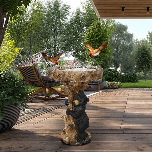 23.6��Tall Resin Outdoor Bird Baths for Garden - Outdoor Standing Birdbath with Bear Statue, Pedestal Birdbaths for Outdoors, Garden, Patio, Lawn, Backyard