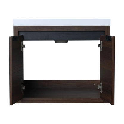 Bathroom Vanity with Sink, Bathroom Vanity with Float Mounting Design, 24 Inch Bathroom Sink Cabinet with Soft Close Doors for Bathroom, California Walnut