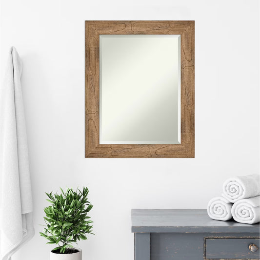 Amanti Art Beveled Wood Bathroom Wall Mirror - Owl Brown Frame Outer Size: 24 x 30 in