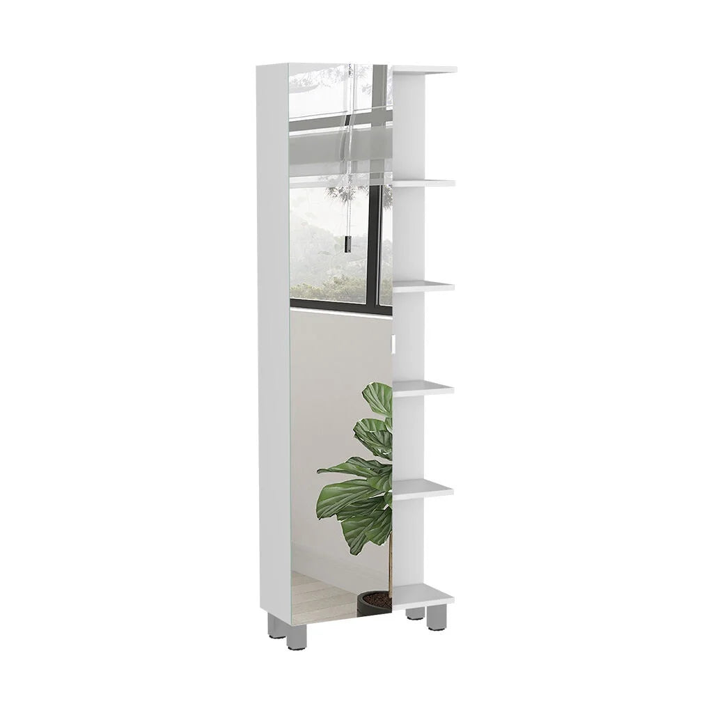 DUOSONG Urano Mirror Linen Cabinet, Four Interior Shelves, Five External Shelves -White White Particle Board Bath & Faucets Bathroom Storage