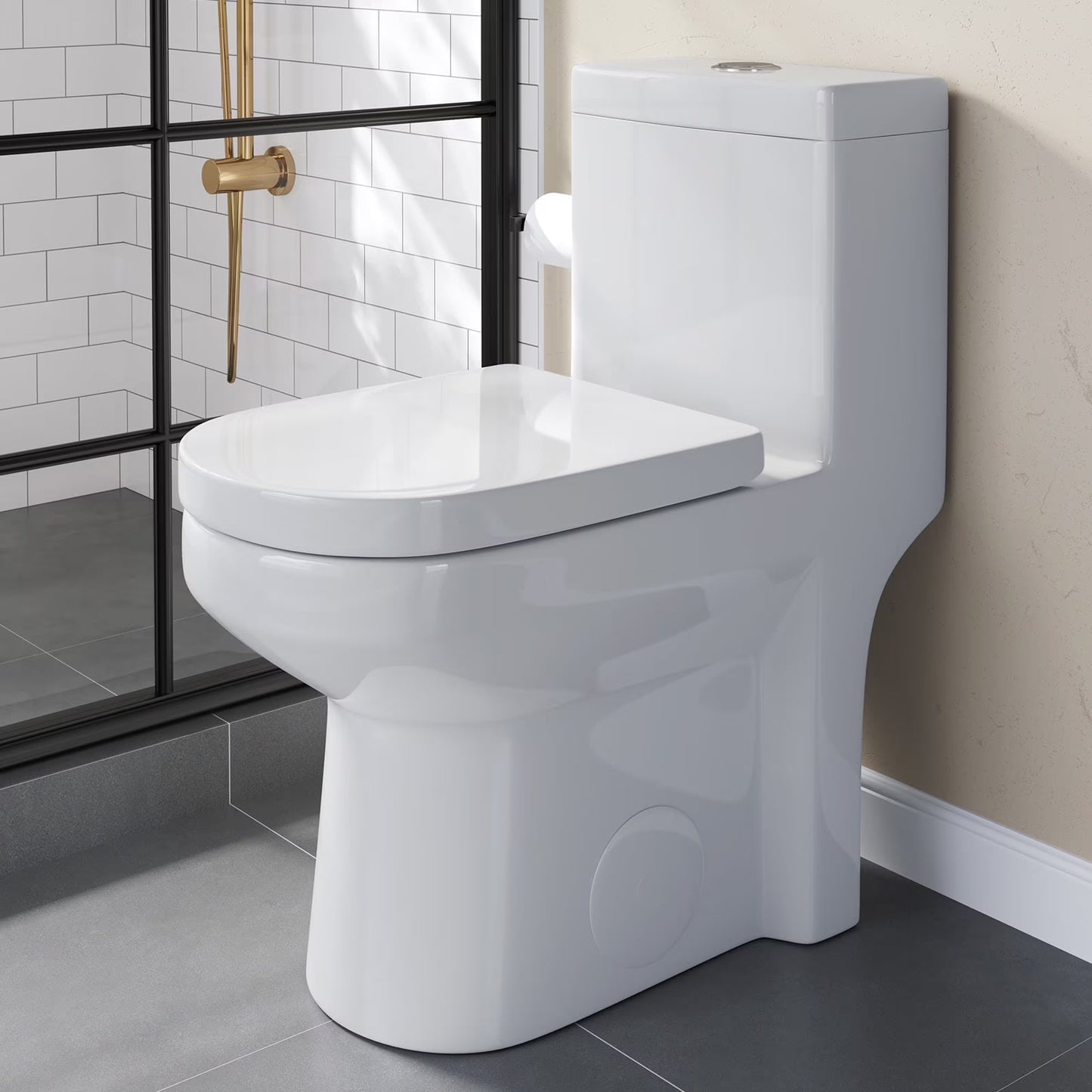 HOROW Small Toilet One Piece Short Compact Bathroom Tiny Mini Commode Water Closet Dual Flush Concealed Trapway