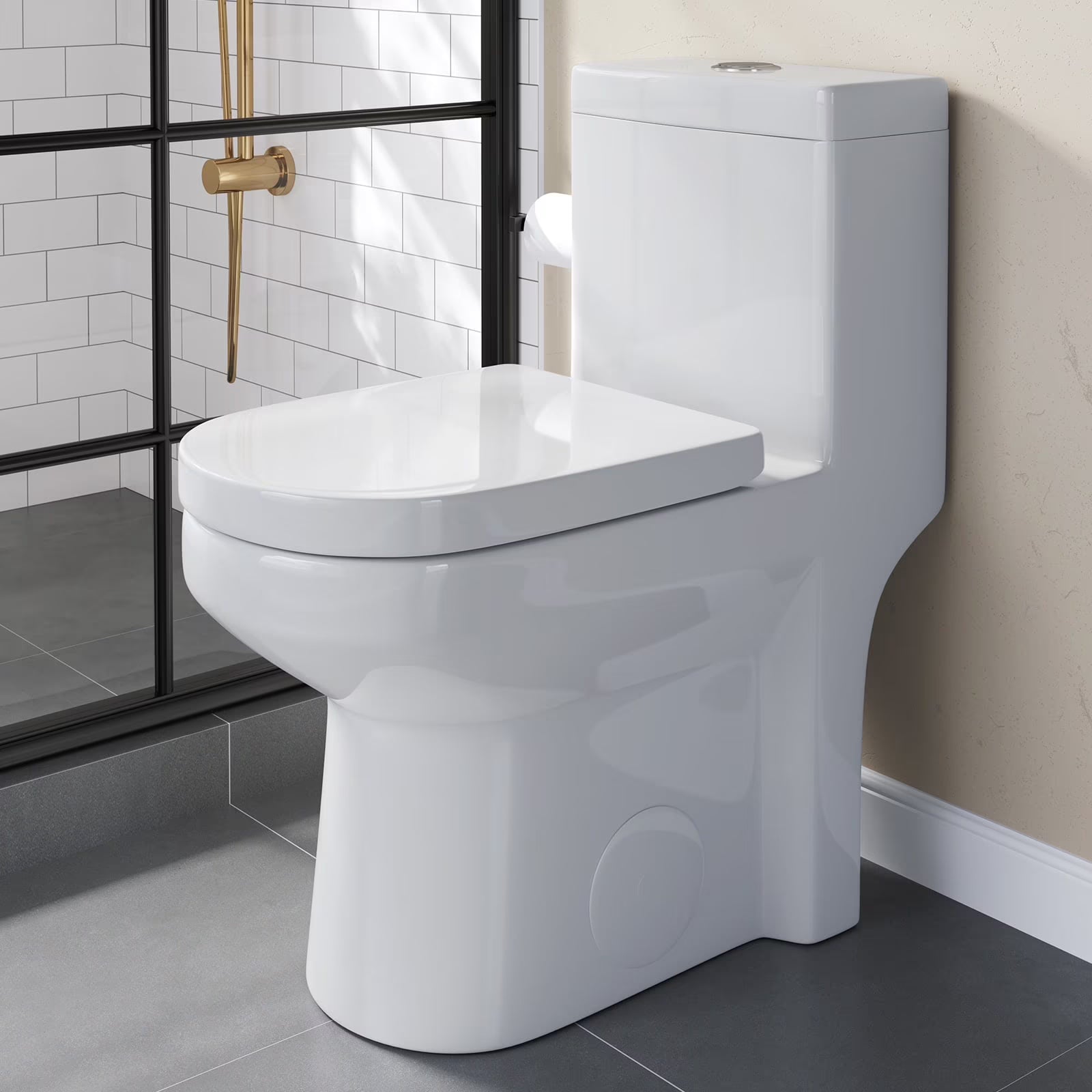 HOROW Small Toilet One Piece Short Compact Bathroom Tiny Mini Commode Water Closet Dual Flush Concealed Trapway