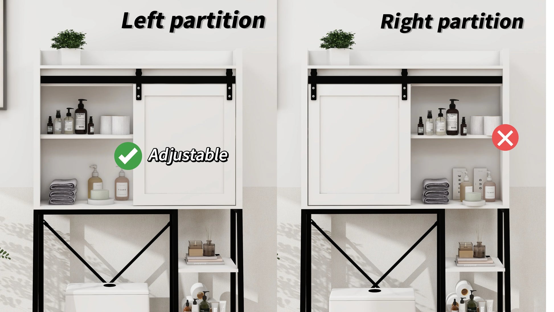 Royard Oaktree Farmhouse Over The Toilet Storage Cabinet, Bathroom Shelves Storage Organizer&nbsp;with Sliding Barn Door, Adjustable Shelves, and Storage Racks, White