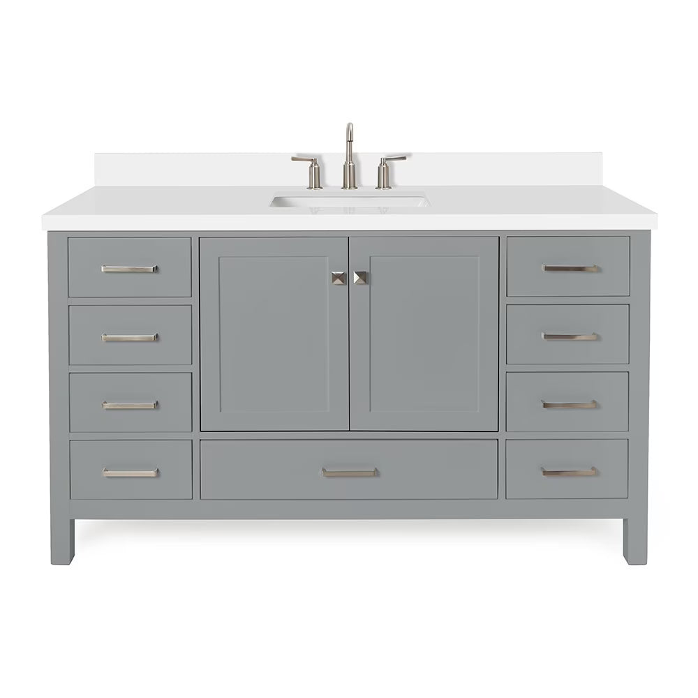 ARIEL Cambridge 61 Inch Single Rectangle Sink Bathroom Vanity With Pure White Quartz Countertop 1.5 Inch Edge In Oak