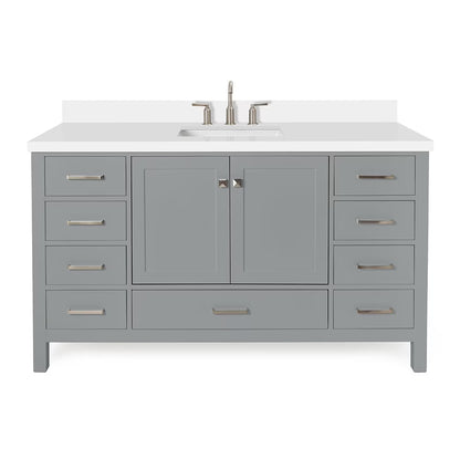 ARIEL Cambridge 61 Inch Single Rectangle Sink Bathroom Vanity With Pure White Quartz Countertop 1.5 Inch Edge In Oak