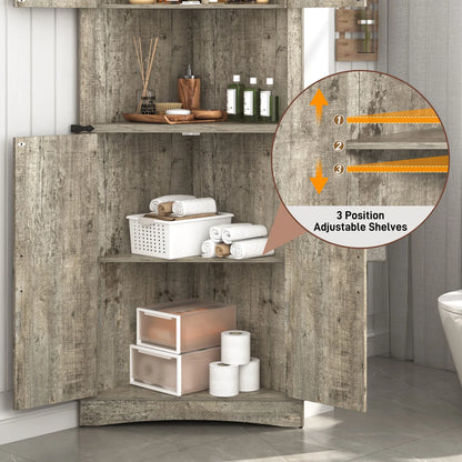 Blotout 68" Tall Farmhouse Corner Cabinet with 4 Doors, 28.3" W Barn Door Storage Cabinet with Adjustable Shelves, 5 Tier Corner Storage Cabinet for Bathroom,Living Room,Kitchen