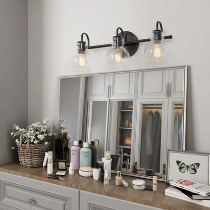 Carson Carrington Modern Gold 3-Light Bathroom Vanity Light Glass Wall Sconce 3-Light, Black 3-Light/ L22"xW7"xH9" Black 13 to 24 Inches 4 to 8 Inches
