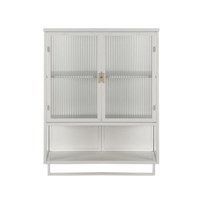 Bathroom Wall Cabinet, Over The Toilet Storage Cabinet with Open Shelf & Towel Rack, Bathroom Cabinet Wall Mount in Metal, Medicine Cabinets for Bathroom, Living Room, Laundry Room, White