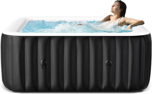 73 inch Outdoor Inflatable Hot Tub with 130 Bubble Air Jets, 4-6 Person Square Portable Hottub Spa with LED Control Panel, Blow Up Spa Bathtub with 2 Filter, Temperature up to 104��F