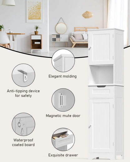 Aiho 67"H Bathroom Storage Cabinet with 2 Doors and 1 Drawer for Bathroom, Bedroom, Kitchen, and Living Room - White