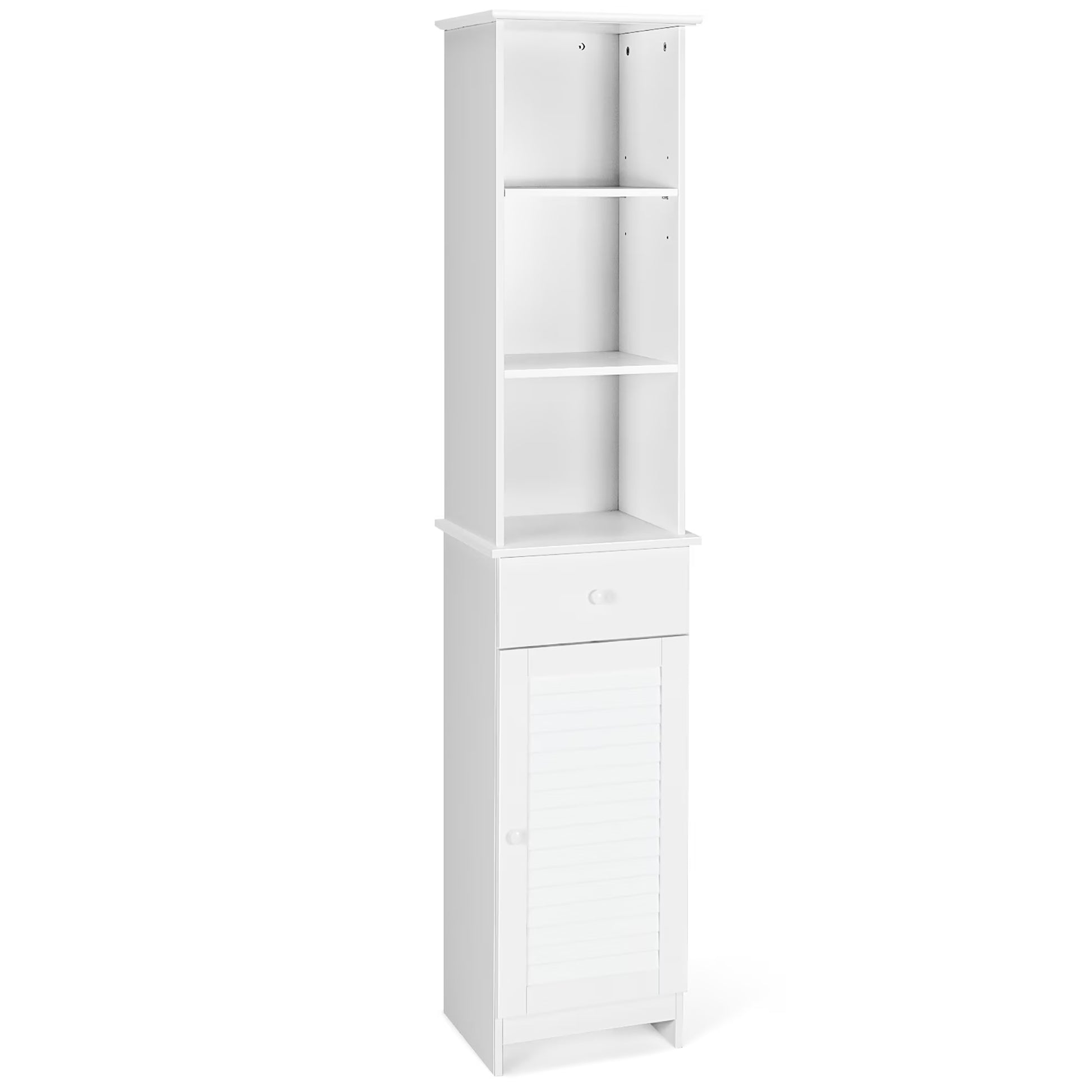 Costway Bathroom Tall Storage Cabinet Freestanding Linen Tower w/ Open Shelves & Drawer