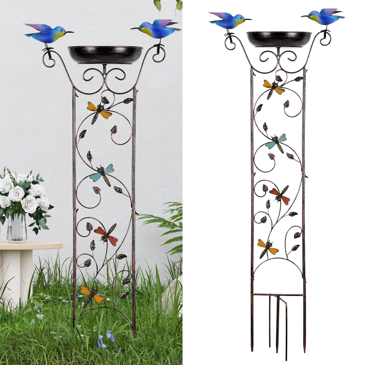 Bird Bath with Trellis Inlife Waterproof Garden Bird Feeder and Trellis Combo for Climbing Plants, Metal