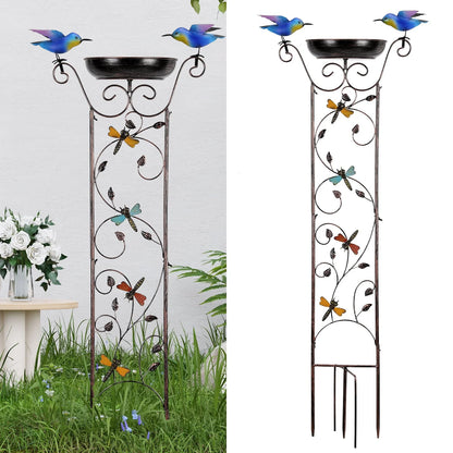 Bird Bath with Trellis Inlife Waterproof Garden Bird Feeder and Trellis Combo for Climbing Plants, Metal