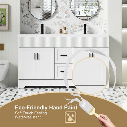 Eclife 60" Double Sink Bathroom Vanity with Resin Sink Top and Zinc Alloy Faucet