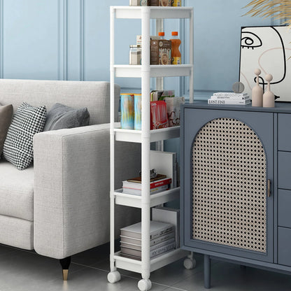 Untyo 5-Tier Slim Bathroom Storage Cart with Rolling Wheels,Kitchen Rolling Utility Cart for Narrow Space, White