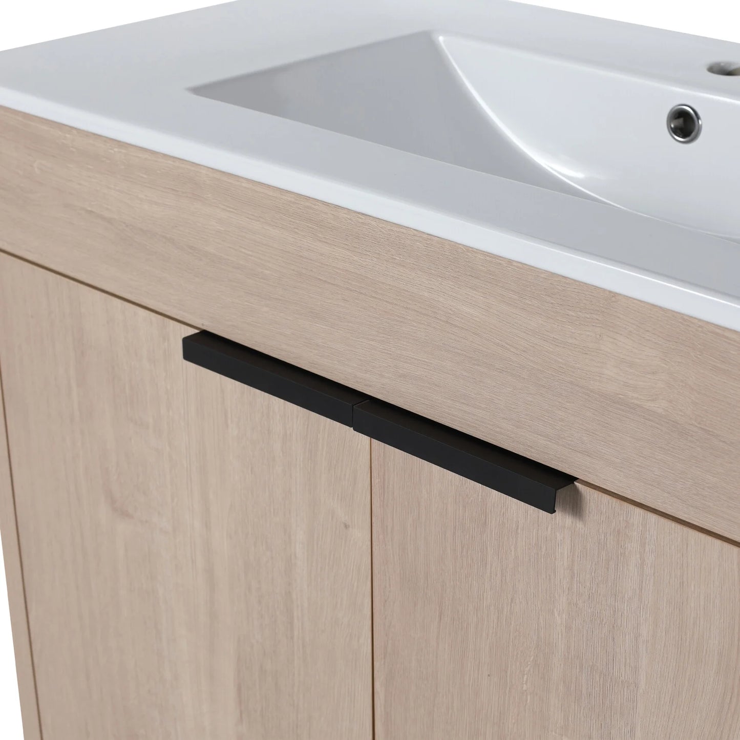 36 Inch Bathroom Vanity with White Ceramic Sink Combo, Large Storage Modern Freestanding Small Single Bath Vanity for Bathroom, Plain Light Oak