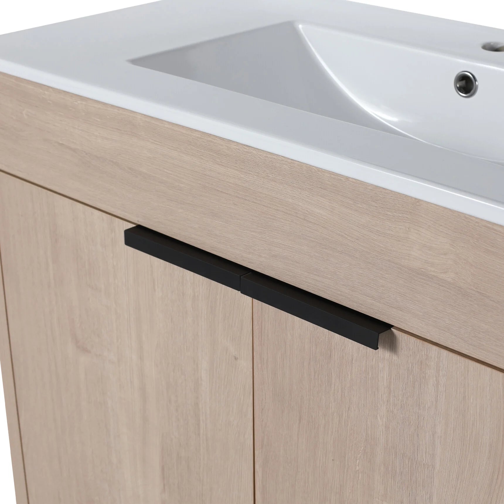 36 Inch Bathroom Vanity with White Ceramic Sink Combo, Large Storage Modern Freestanding Small Single Bath Vanity for Bathroom, Plain Light Oak