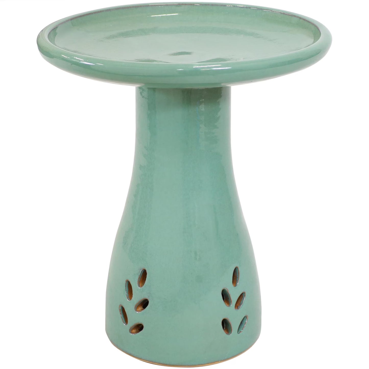 Sunnydaze Classic Freestanding Ceramic Outdoor Bird Bath, UV-Resistant Seafoam Finish