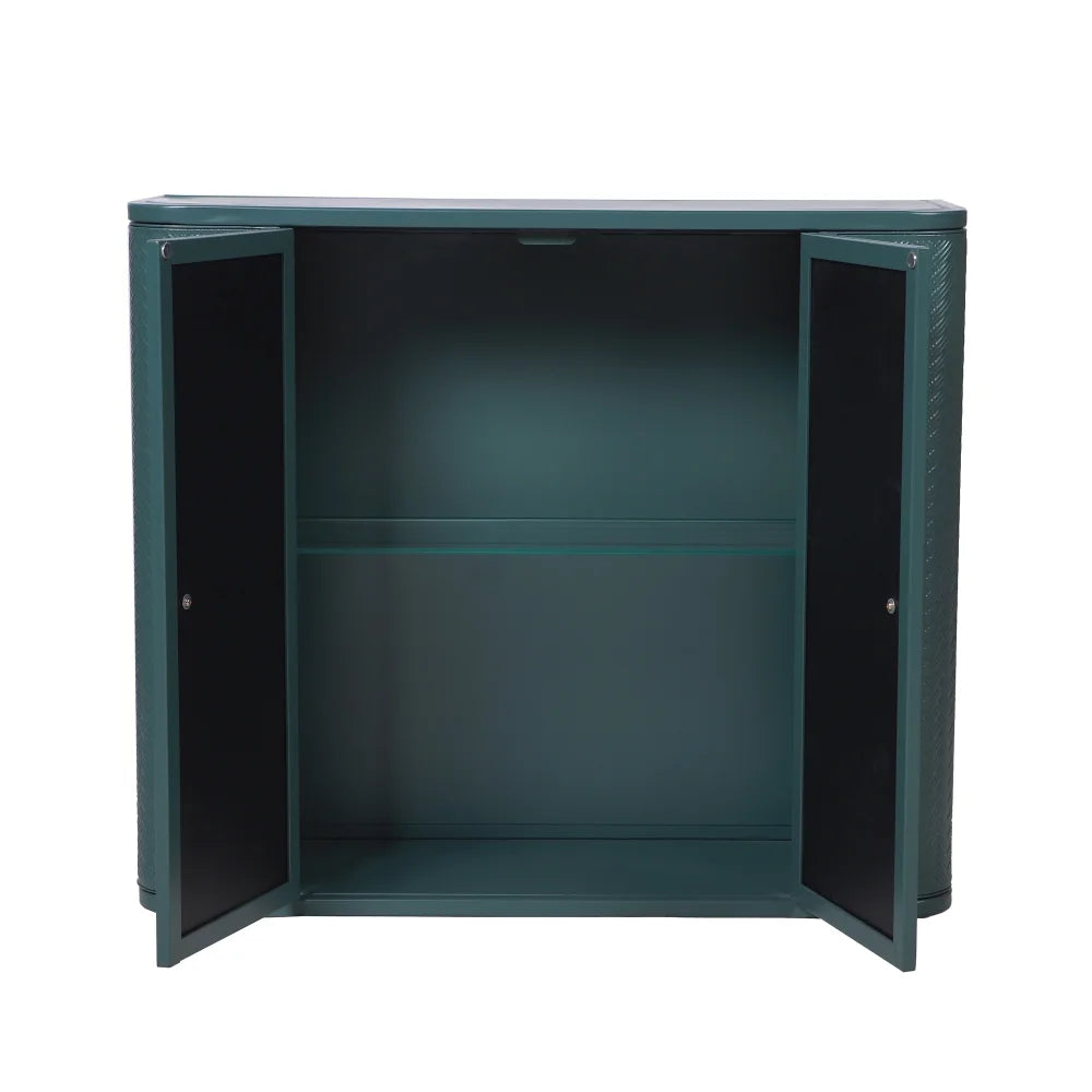 Army Green Bathroom Cabinet - Wall-Mounted Mirror Storage with 2 Doors & Open Shelf - Farmhouse Metal Frame for Vanity/Toilet