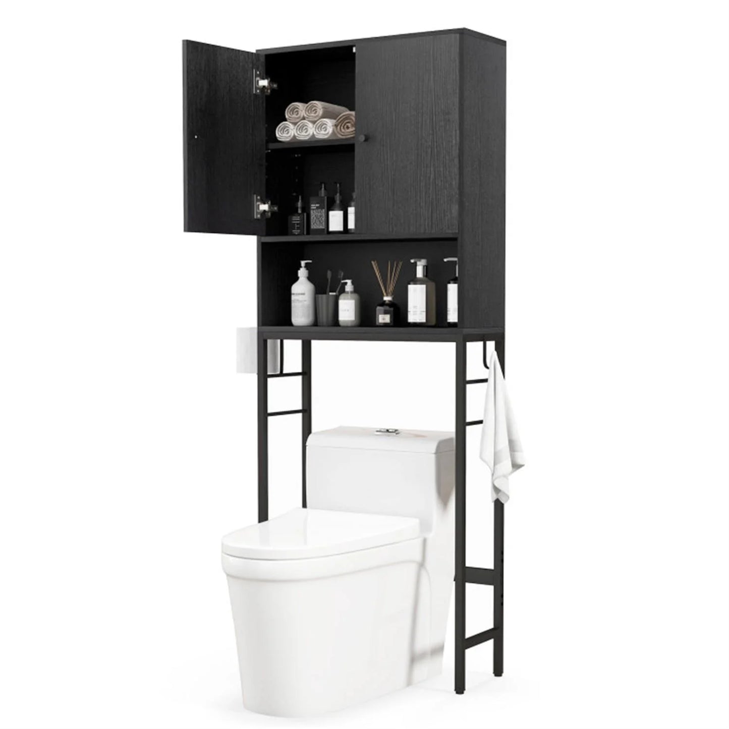 Finihen Over The Toilet Storage Cabinet, Storage Shelf, with 2 Doors and Adjustable Shelf, for Bathroom,Black
