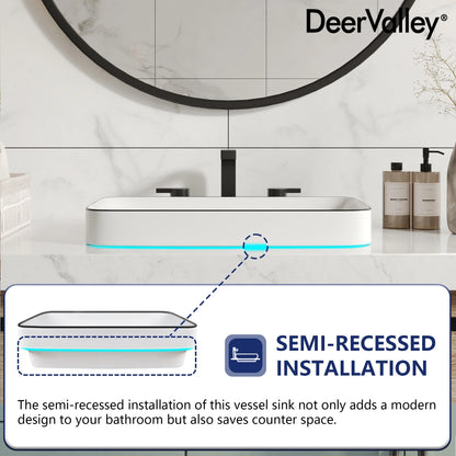 DV-1V0235 DeerValley Ally 19'' x 12'' Drop-In Bathroom Sink Semi-Recessed Vessel Sink Rectangular Above Counter Basin