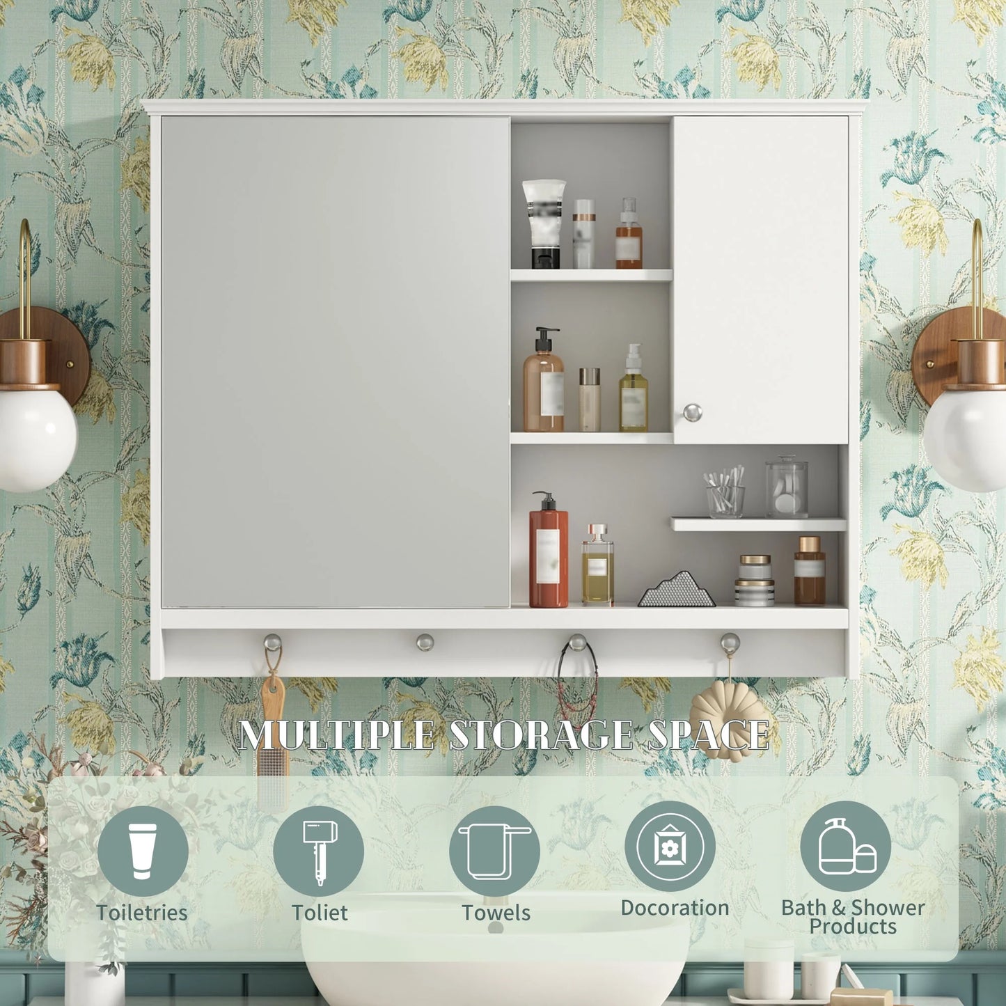 Bathroom Storage Cabinet 36 Inch Wall Mounted Medicine Cabinet, Bathroom Storage Cabinet with Mirror Door and Adjustabl Shelf, Mirror Cabinet for Bathroom,Bathroom Wall Storage