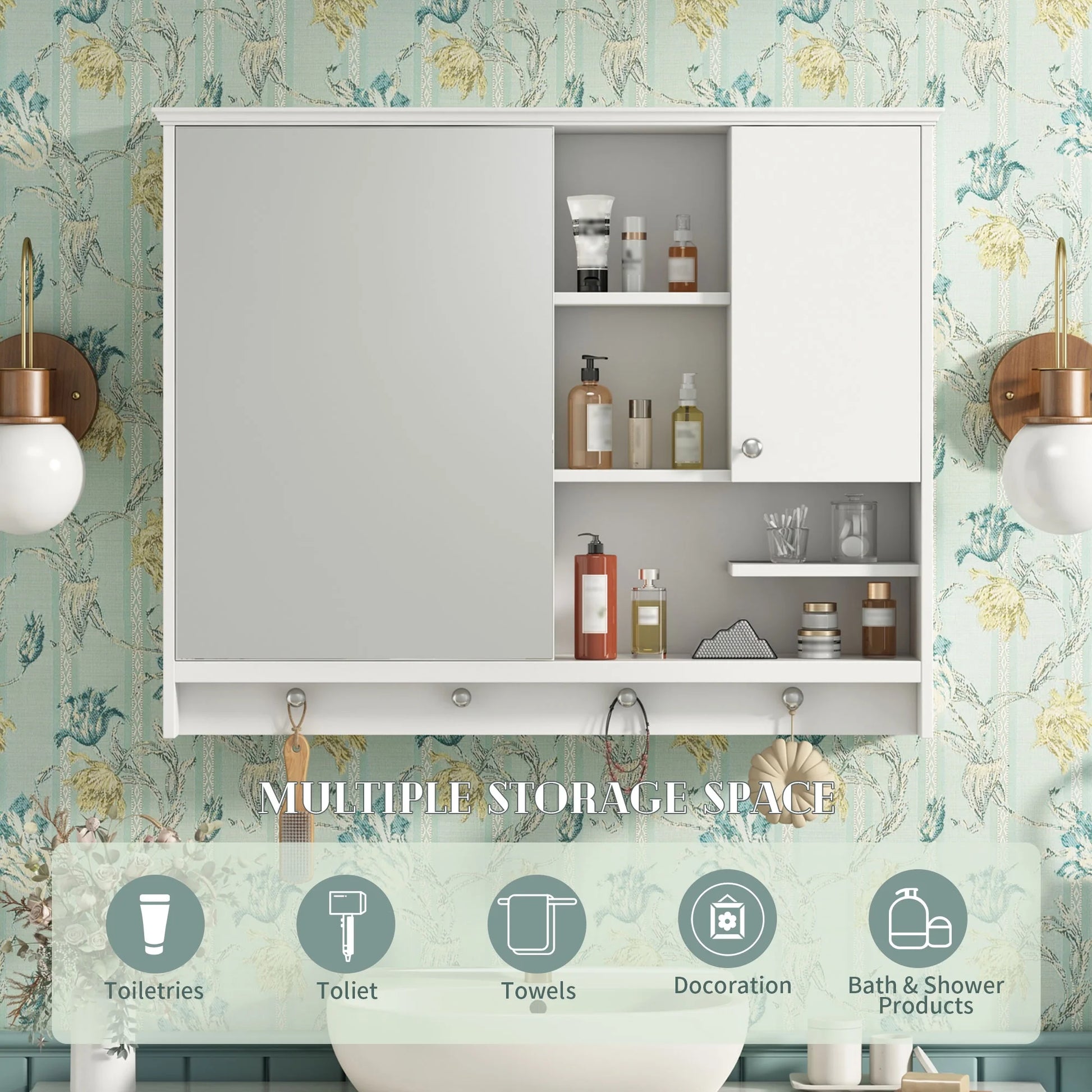 Bathroom Storage Cabinet 36 Inch Wall Mounted Medicine Cabinet, Bathroom Storage Cabinet with Mirror Door and Adjustabl Shelf, Mirror Cabinet for Bathroom,Bathroom Wall Storage
