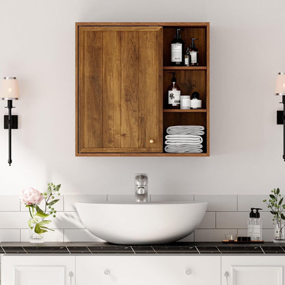 ANHDAH Rustic Wall Cabinet - Wooden Bathroom Storage with Shelf, Over-Toilet Mounted Cupboard for Kitchen, Laundry, Garage (Brown)