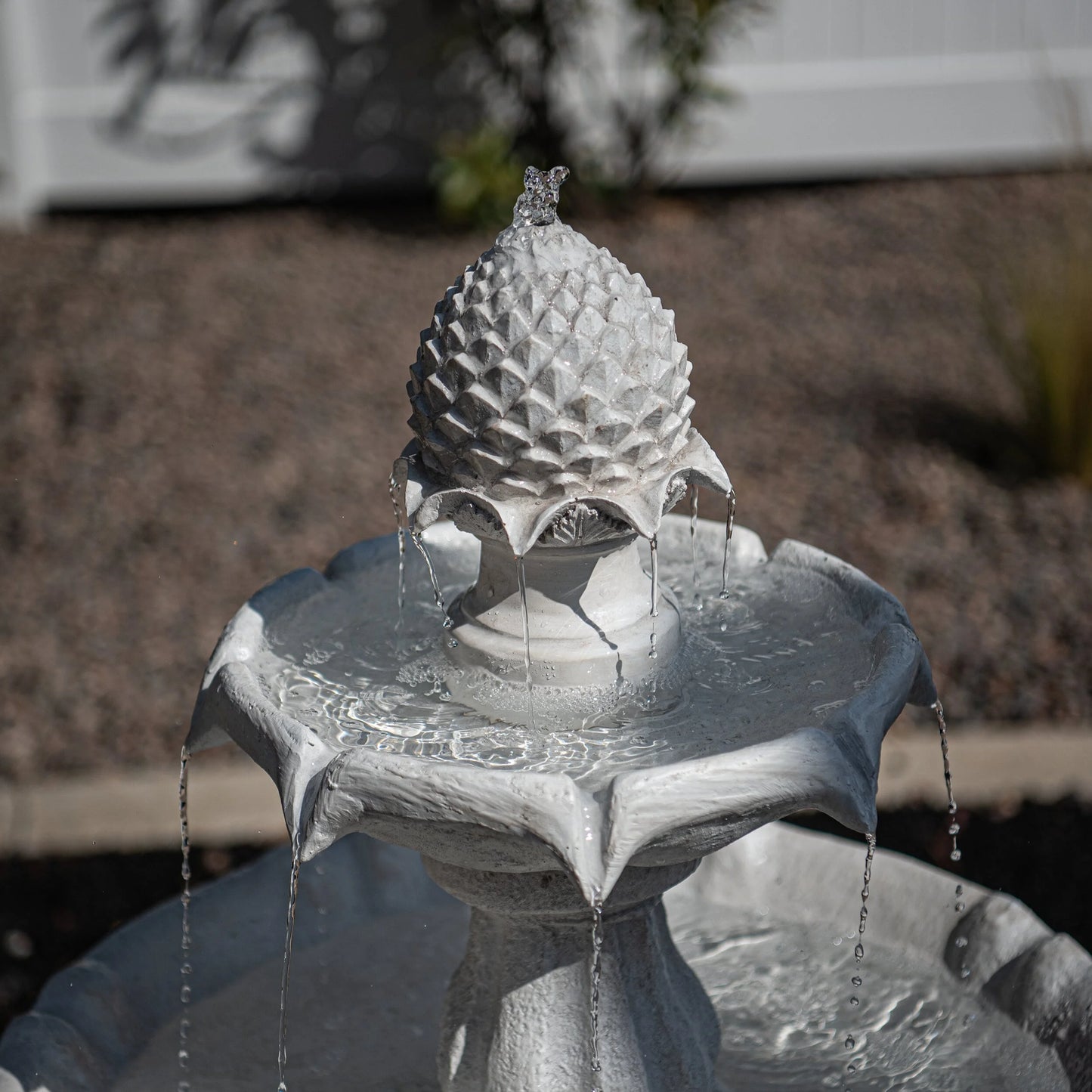 XBrand 44" H White Fiberglass/Resin 2-Tier Solar Water Fountain w/ Solar Panel and Auto-Shut Off Pump, Solar Garden Fountain, Tall Outdoor Fountain, Two Tiered Birdbath Fountain